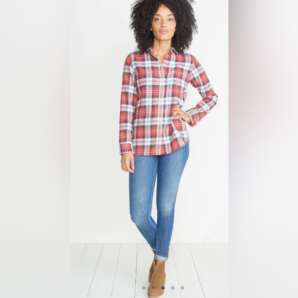 MARINE LAYER Skylar Flannel Shirt Button Down Blouse Boyfriend Top Red Blue Soft - Picture 3 of 16